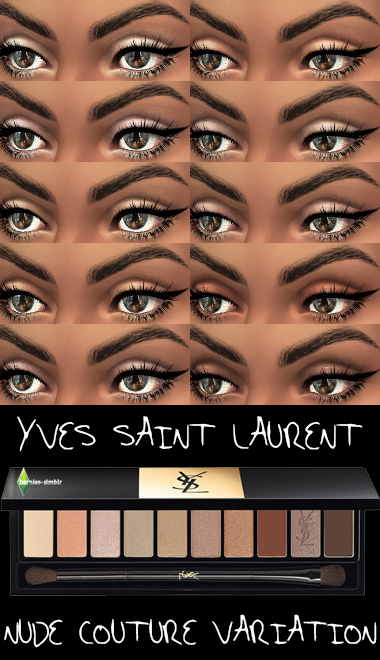 bernies-simblr:
“ (UNISEX) Yves Saint Laurent Nude Couture Variation eyeshadow palette for TS4! Standalone UNISEX eyeshadow set with swatches and custom thumbnail.
DOWNLOAD HERE
”