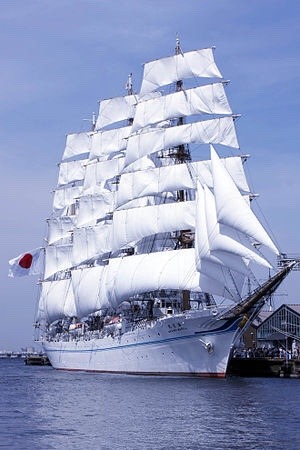 Kaiwo Maru
(海王丸 Kaiō-Maru)
Is a Japanese four-masted training barque tall ship. She was built in 1989 to replace a 1930 ship of the same name.[3] She is 110.09 m (361.2 ft) overall, with a beam of 13.80 m (45.3 ft) and a depth of 10.70 m (35.1 ft)....