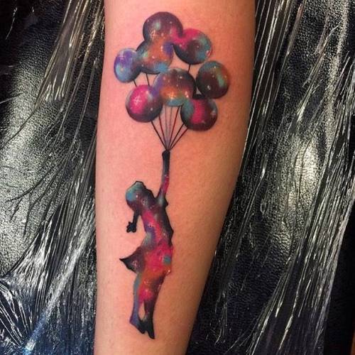 Tattoo tagged with: art, small, flying balloons girl, contemporary, tiny,  banksy, little, andrew little andy marsh, inner forearm, medium size |  