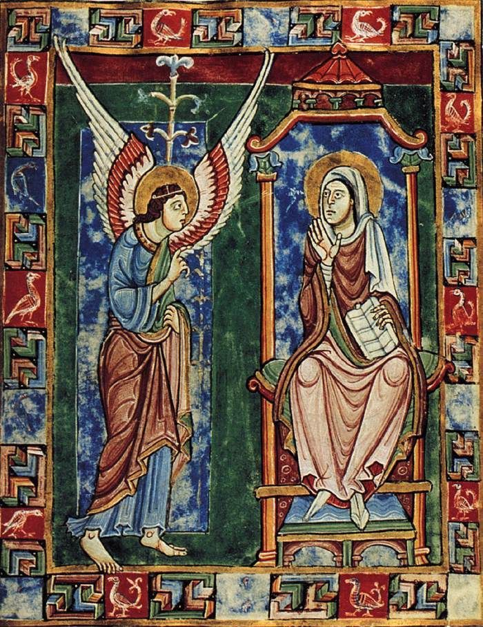 kutxx:
“1.
The St Albans Psalter (Romanesque period)
Annunciation
c.1120-c.1145, miniature, church of St. Godehard, Hildesheim
”