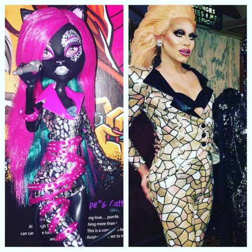 Who wore it better? 😝 just kidding both ghouls look goregeous!! Catty on her Fierce Rockers Tour and Sharon Needles at the Drag Race season 8 finale! #monsterhigh #cattynoir #sharonneedles #ghouls #shatteredmirror #cruelycruelycruelyoutrageous