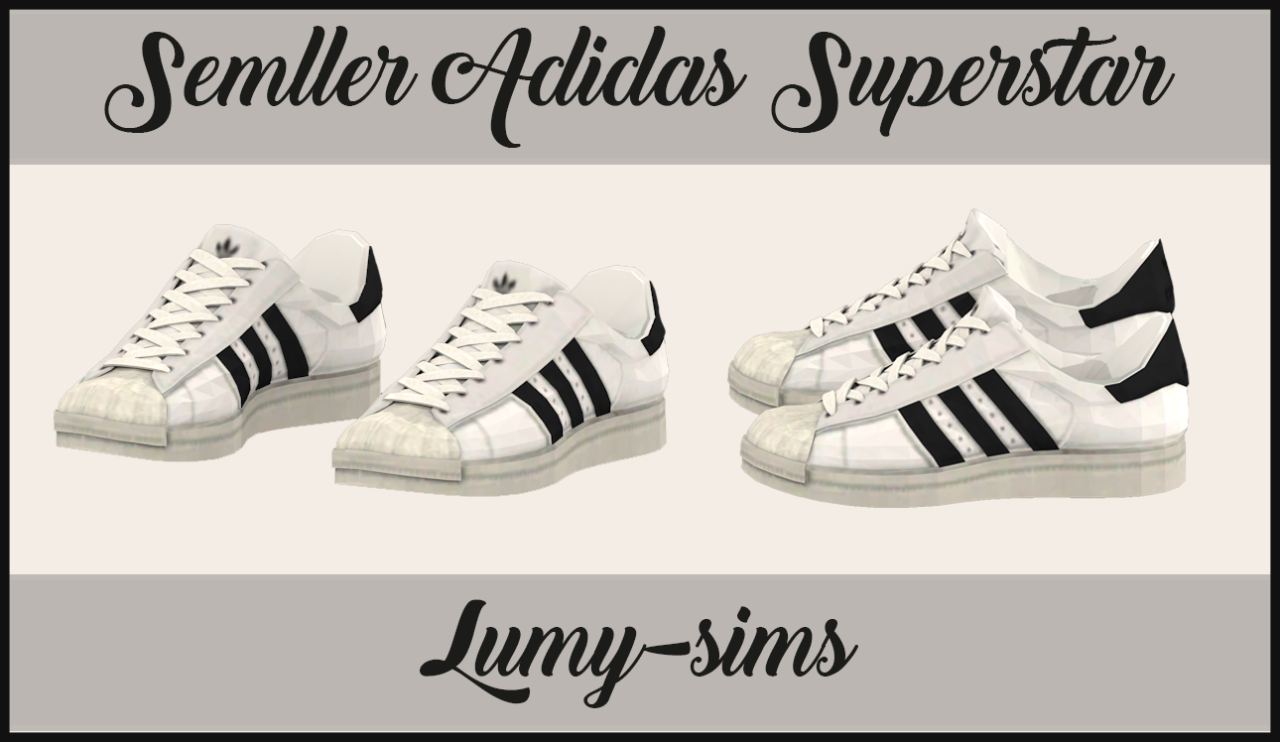 Semller Adidas Superstar[[MORE]]For female and male simsWorks with sliders30 SwatchesCustom Catalog ThumbnailCredits: @semller DOWNLOAD