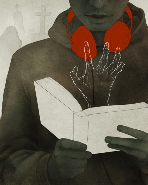 Leyendo una novela de terror (ilustración de Björn Griesbach)