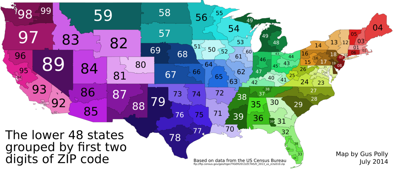 3 Digit Zip Code Map United States This map shows the first two digits of zip codes by area in the contiguous United