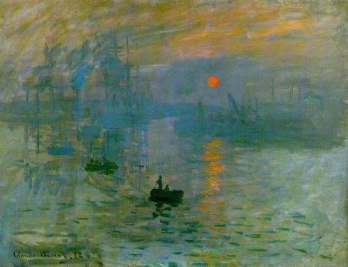 Ressam : Claude Oscar Monet (1840-1926)
Resmin Adi : Impression : Sun Rise (İzlenim : Gündoğumu) (1873)
Nerede : Musee Marmottan, Paris, Fransa
Boyutu : 48 cm x  63 cm
İşte o resim, izlenimciliğe adını veren, herşeyi başlatan bu resim! Monet, 1869'da başarısız kariyeri, zorlu özel hayatı, bir de üstüne parasızlık derken kendini Seine nehrine atıp, intihar etmişti. Tam bir çöküş! Anlatmıştım, hatırlarsınız. Ölmeyince şansını zorlamaya karar verdi, savaştan kaçıp Londra'ya gitti, Turner onu büyüledi. Paris'e geri döndüğünde sanat tarihini değiştirecek, Fransa'yı resim sanatında yep yeni bir yere taşıyacak dev adımını attı. Bu resme Impression yani İzlenim adını vermişti. Gözüyle gördüğünü, manzaranın açık havadaki görüntüsünü baz alarak değil de, ışığın ona sunduğu yanılsamayı resimlerine aktarmaya karar vermişti. Resmi görenler şoka girdi, dalga geçti. Aslını beceremediği için -miş gibi yapmış, izlenimini aktarmış dediler. İzlenimci sözü, bir hakaret gibi kullanılmaya başladı. Sonrasını biliyorsunuz, Salon'a kaşı gelen bir grup arkadaş bu tarzda resimler yapmayı sürdürdü, kendi sergilerini açtı ve dünyaya yepyeni bir akım kazandırdı. İlginç bir site buldum, resimdeki ışık ve renkler değiştiğinde yarattığı ilüzyonu anlatıyor. Bu linkte Monet'nin İzlenim resminin ışığıyla oynayabilirsiniz, diğer linkleri de karıştırırsanız, ilginç şeyler var. Monet’nin hayatını “The Water Lily Pond” resmi vesilesiyle30 Mart‘ta anlatmıştım. 13 Haziran‘da “The Houses of Parliement” resmine, 5 Ağustos‘ta “Madame Monet and her Son” resmine, 31 Ağustos‘ta “The Corner of the Apartment” resmine ve 26 Eylül&lsquo;de devasa &ldquo;Reflections of Clouds on the Water-Lily Pond&quot; resmine yer vermiştim. Hatırlamak isterseniz tarih linklerine tıklayın.