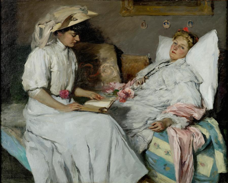 La Convalescente (exh.1910, Salon). Rupert Bunny (Australian, 1864-1947). Oil on canvas.
La Convalescente is devoid of that sentimentality which paralyzed so many paintings of sickness of the Victorian era. Yet, objectivity in presentation gives way...