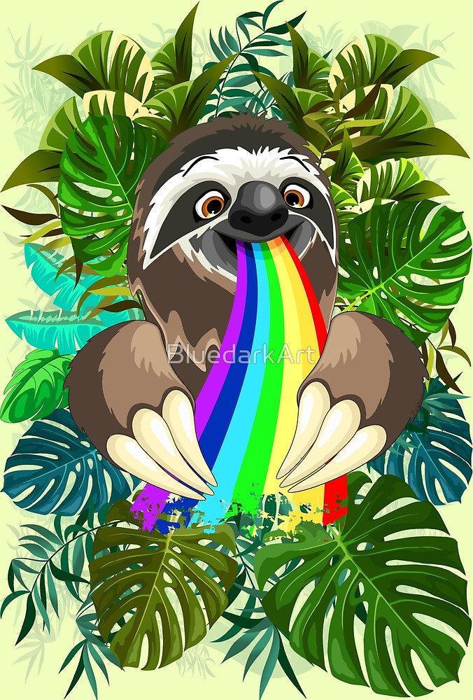 Sloth Spitting Rainbow Colors - by BluedarkArt Designer