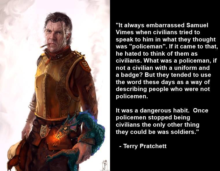 It always embarrassed Samuel Vimes when civilians tried to speak to him in what they thought was 